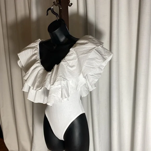 ZARA NEW RUFFLE SLEEVE BODYSUIT RIBBED Size M - Picture 6 of 12